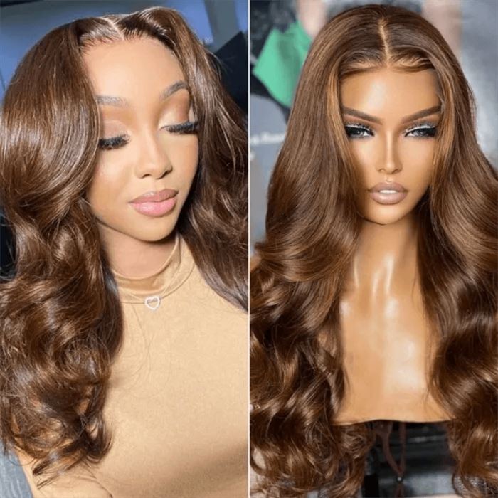 13x4 Transparent Lace Front Body Wave Wig Color Light Chocolate Brown Beauty Club Outlet 