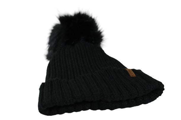 Cosi & Co The Knit Pom Satin Hat Accessories Cosi & Co Black 