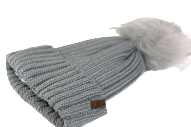 Cosi & Co The Knit Pom Satin Hat Accessories Cosi & Co Grey 